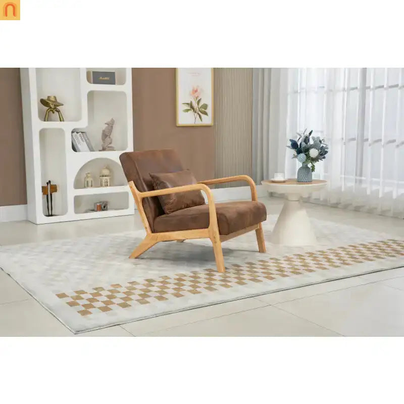 Accent Chair Mid-Century Fabric Brown Cotton Fill Wood Frame 250 lb