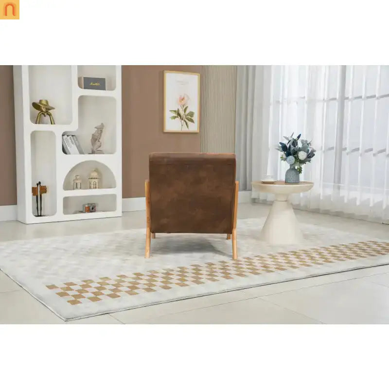 Accent Chair Mid-Century Fabric Brown Cotton Fill Wood Frame 250 lb
