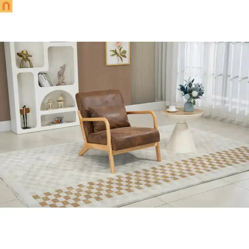 Accent Chair Mid-Century Fabric Brown Cotton Fill Wood Frame 250 lb