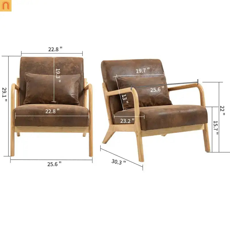 Accent Chair Mid-Century Fabric Brown Cotton Fill Wood Frame 250 lb