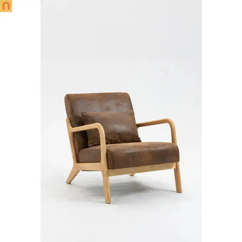 Accent Chair Mid-Century Fabric Brown Cotton Fill Wood Frame 250 lb