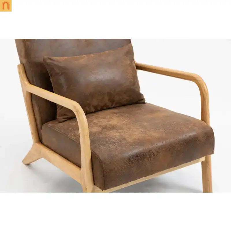 Accent Chair Mid-Century Fabric Brown Cotton Fill Wood Frame 250 lb