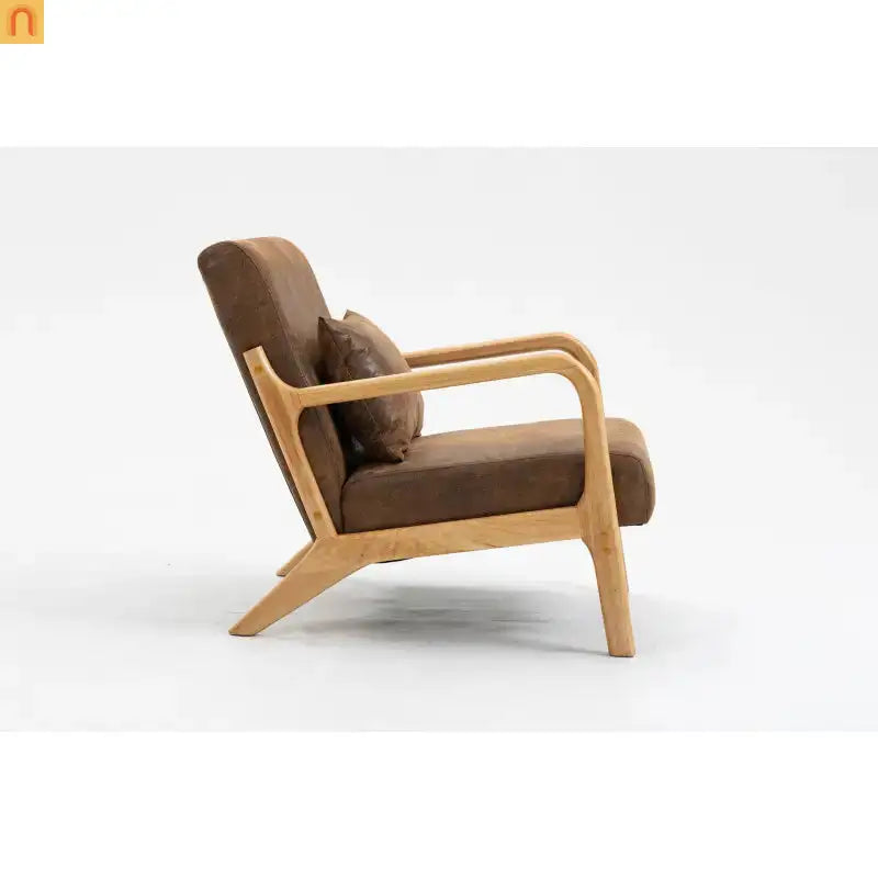 Accent Chair Mid-Century Fabric Brown Cotton Fill Wood Frame 250 lb