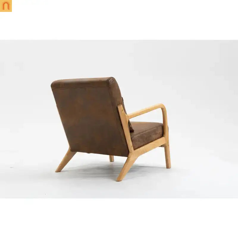 Accent Chair Mid-Century Fabric Brown Cotton Fill Wood Frame 250 lb
