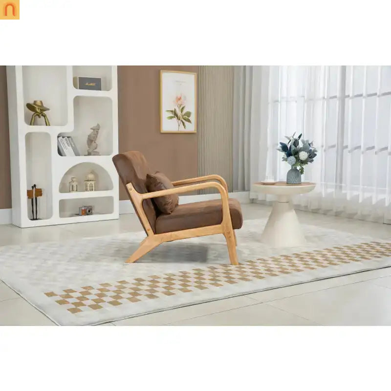 Accent Chair Mid-Century Fabric Brown Cotton Fill Wood Frame 250 lb