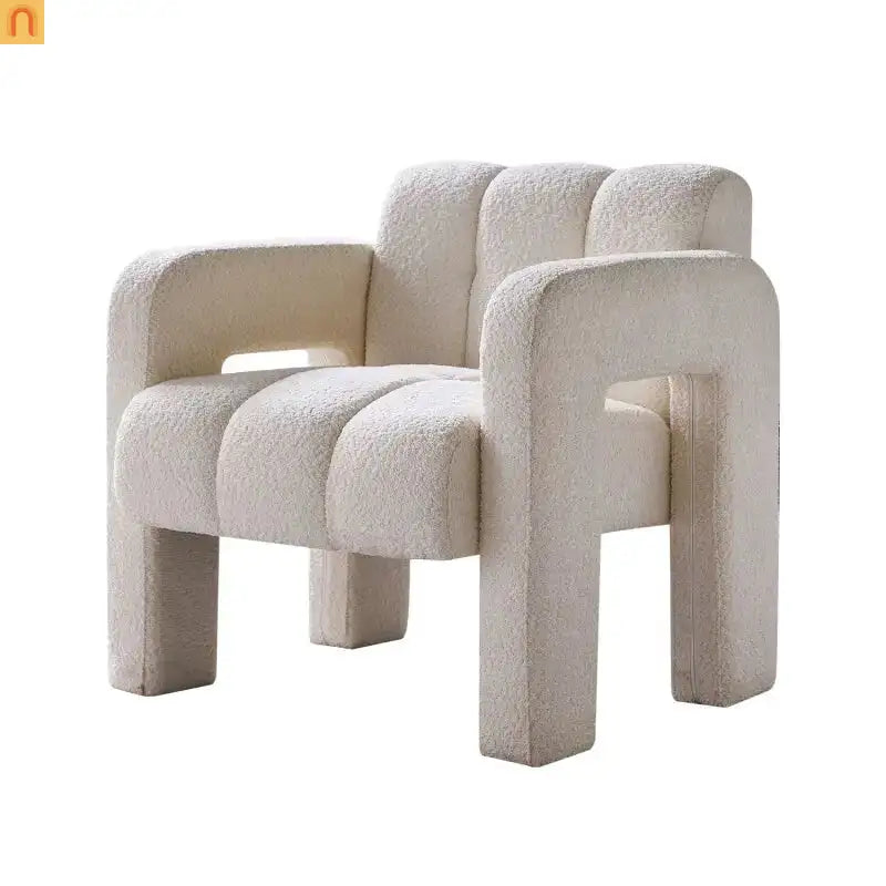 Accent Chair Modern Boucle Beige Solid Wood Frame 31in Wide