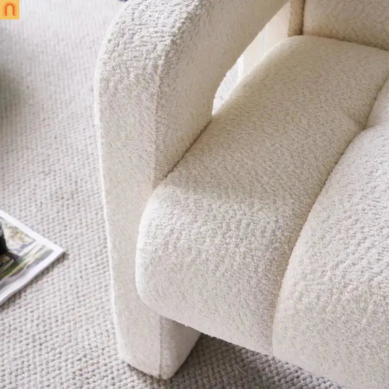 Accent Chair Modern Boucle Beige Solid Wood Frame 31in Wide