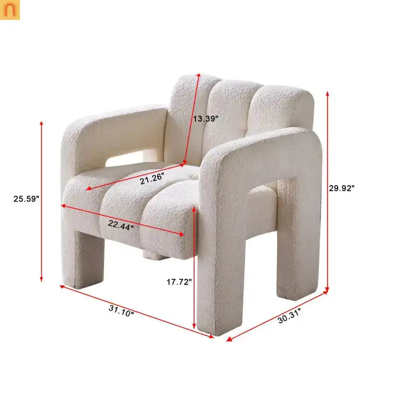 Accent Chair Modern Boucle Beige Solid Wood Frame 31in Wide