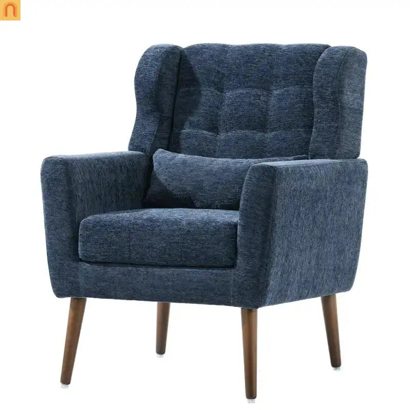 Accent Chair Modern Chenille Dark Blue 28in Waist Pillow 275 lb