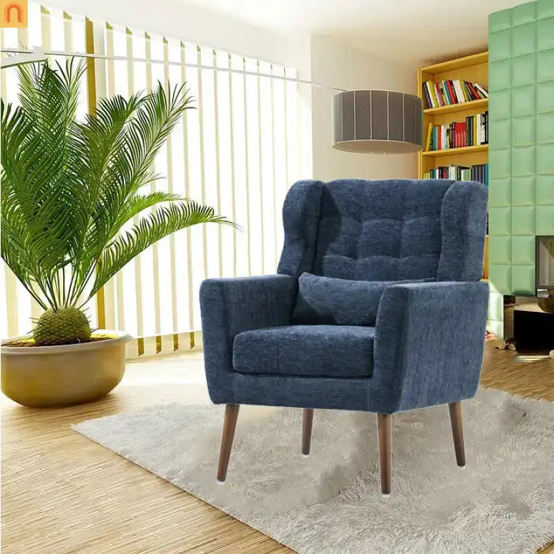Accent Chair Modern Chenille Dark Blue 28in Waist Pillow 275 lb