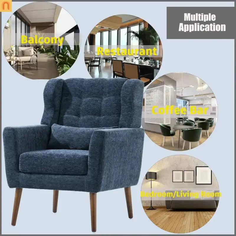 Accent Chair Modern Chenille Dark Blue 28in Waist Pillow 275 lb