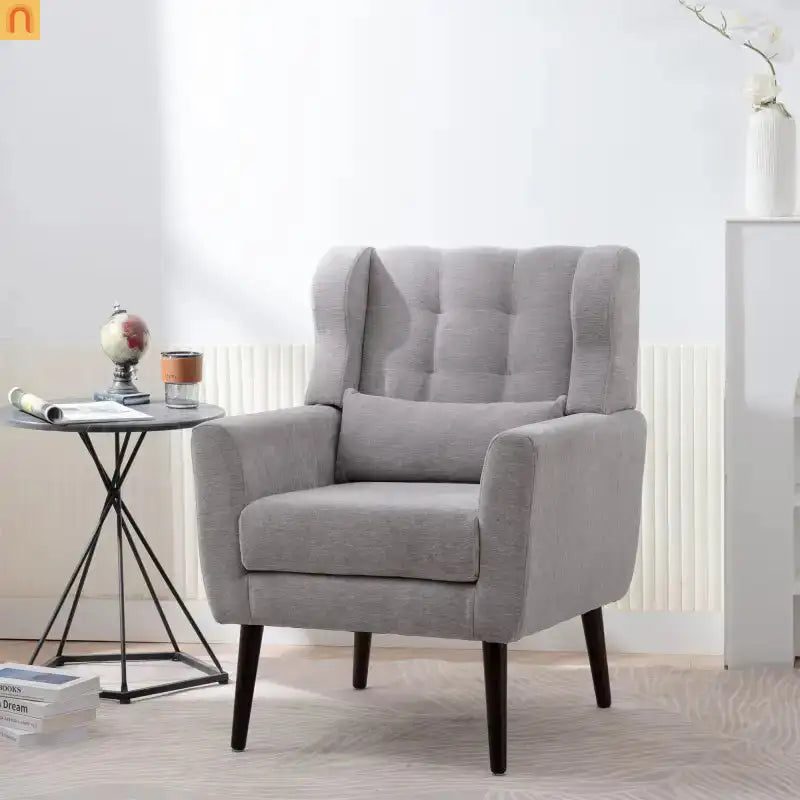 Accent Chair Modern Chenille Gray Rubberwood Waist Pillow 275 lb 28in