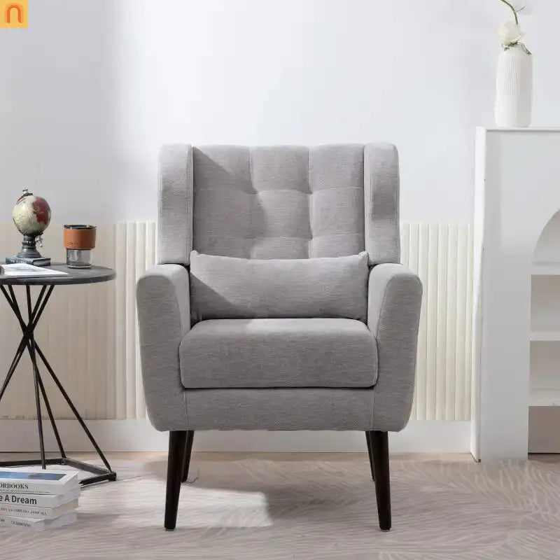 Accent Chair Modern Chenille Gray Rubberwood Waist Pillow 275 lb 28in