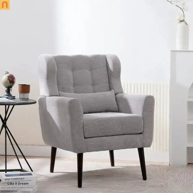 Accent Chair Modern Chenille Gray Rubberwood Waist Pillow 275 lb 28in