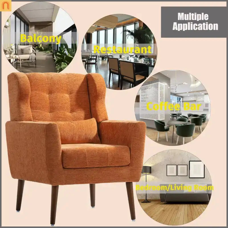 Modern Chenille Orange Accent Chair 28in 275lb
