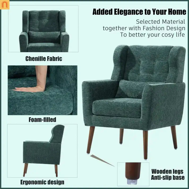 Accent Chair Modern Chenille Blackish Green Rubberwood 275 lb 28in