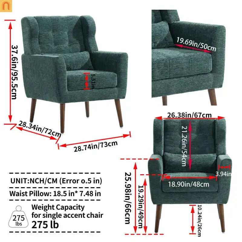 Accent Chair Modern Chenille Blackish Green Rubberwood 275 lb 28in