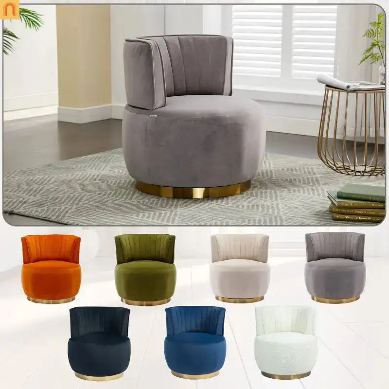 Accent Chair Barrel Swivel Velvet Gray 360 Degree 300 lb 25in