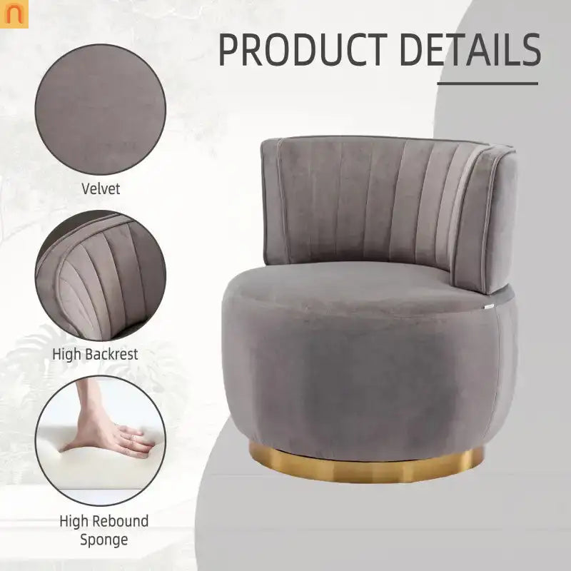 Accent Chair Barrel Swivel Velvet Gray 360 Degree 300 lb 25in