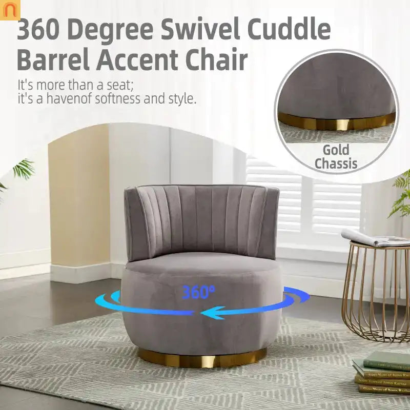 Accent Chair Barrel Swivel Velvet Gray 360 Degree 300 lb 25in