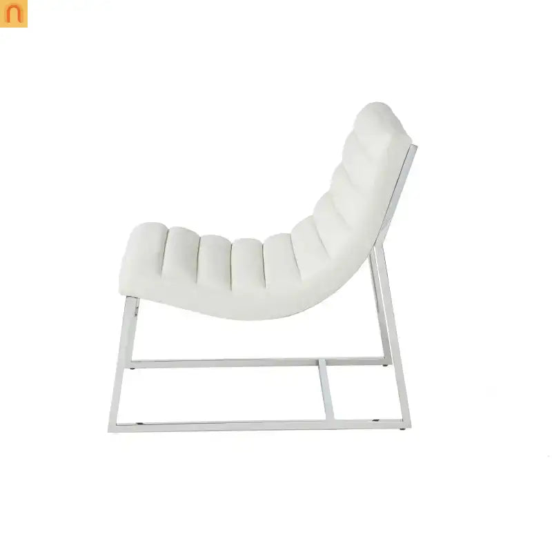 Accent Chair PU Leather White Chrome Legs Roll-Back 27in