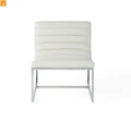 Accent Chair PU Leather White Chrome Legs Roll-Back 27in