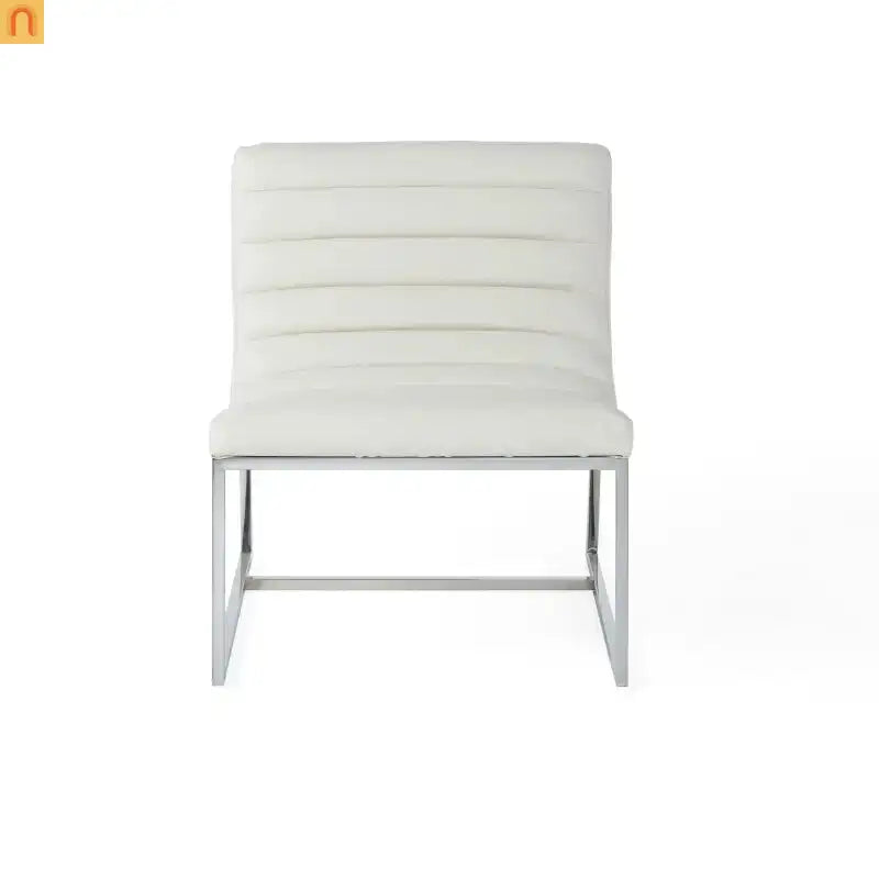 Accent Chair PU Leather White Chrome Legs Roll-Back 27in