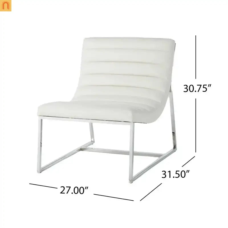 Accent Chair PU Leather White Chrome Legs Roll-Back 27in