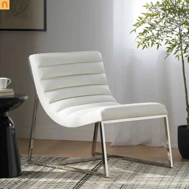 Accent Chair PU Leather White Chrome Legs Roll-Back 27in