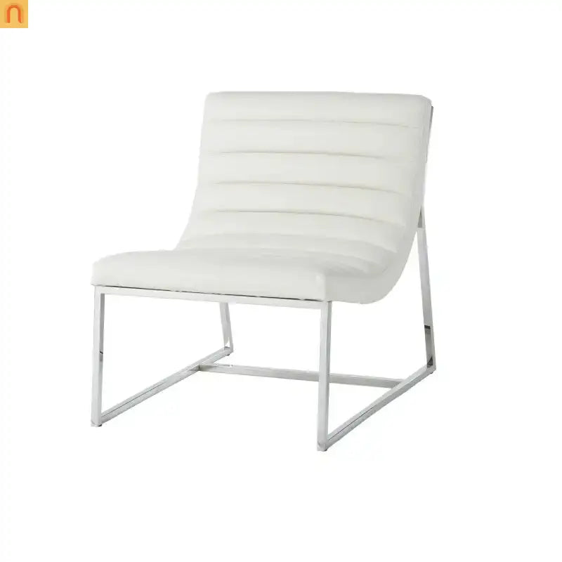 Accent Chair PU Leather White Chrome Legs Roll-Back 27in