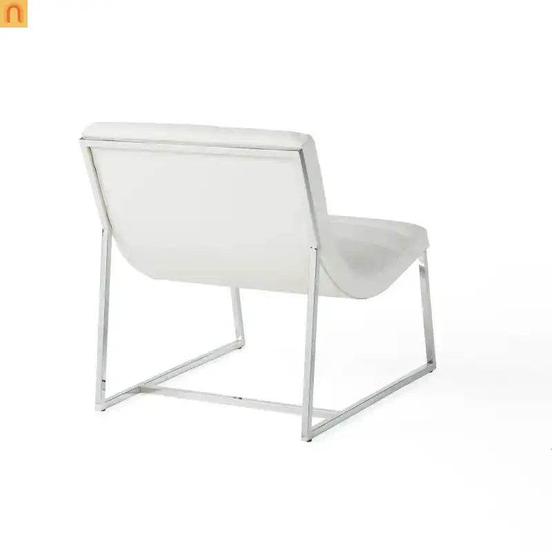 Accent Chair PU Leather White Chrome Legs Roll-Back 27in