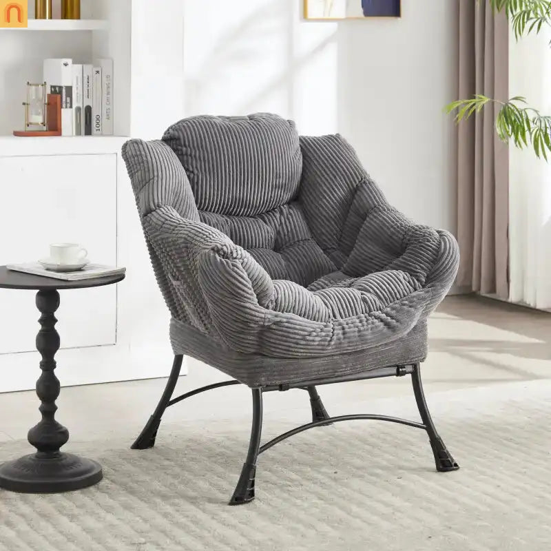 Accent Chair Lounge Gray Flannelette with Ottoman and Side Pocket