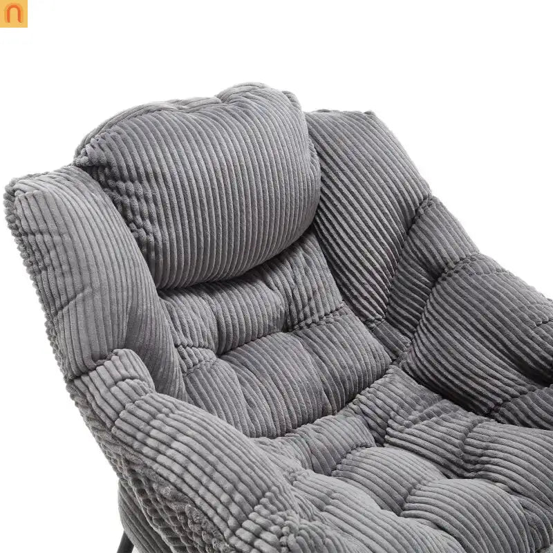 Accent Chair Lounge Gray Flannelette with Ottoman and Side Pocket