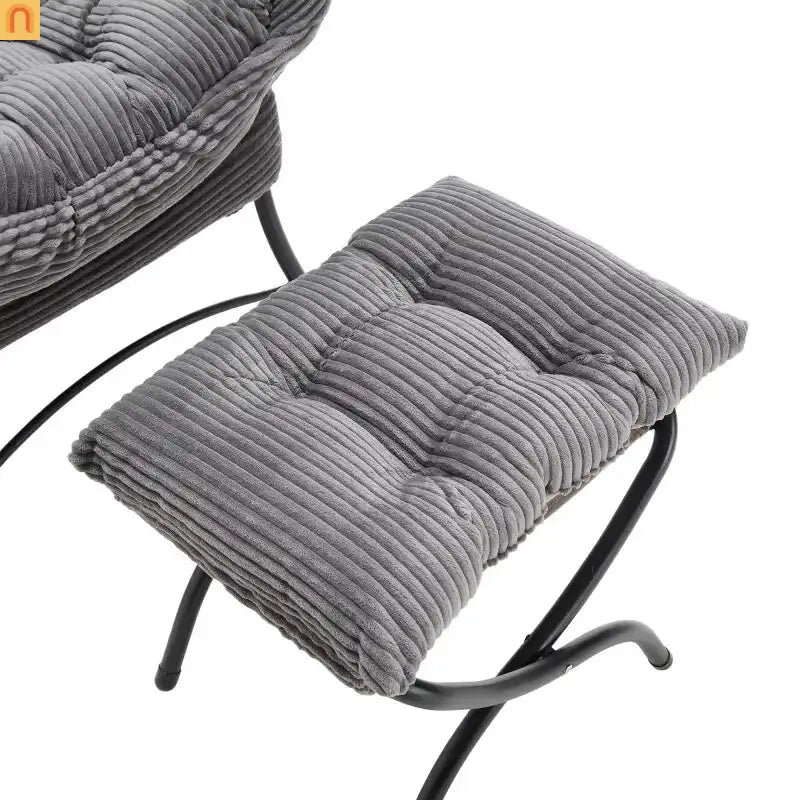 Accent Chair Lounge Gray Flannelette with Ottoman and Side Pocket