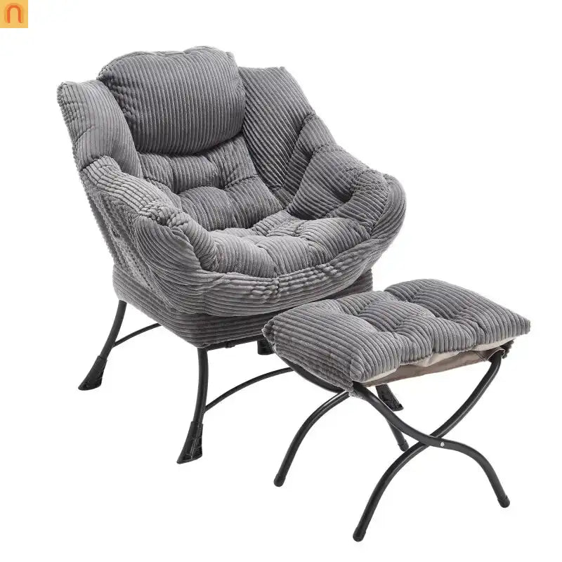 Accent Chair Lounge Gray Flannelette with Ottoman and Side Pocket