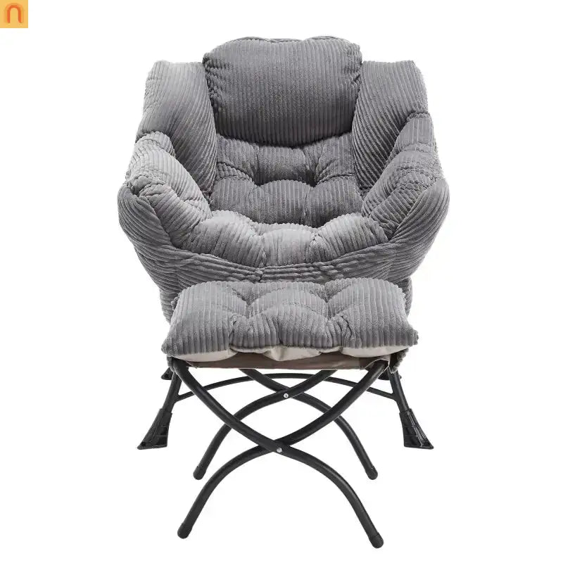 Accent Chair Lounge Gray Flannelette with Ottoman and Side Pocket