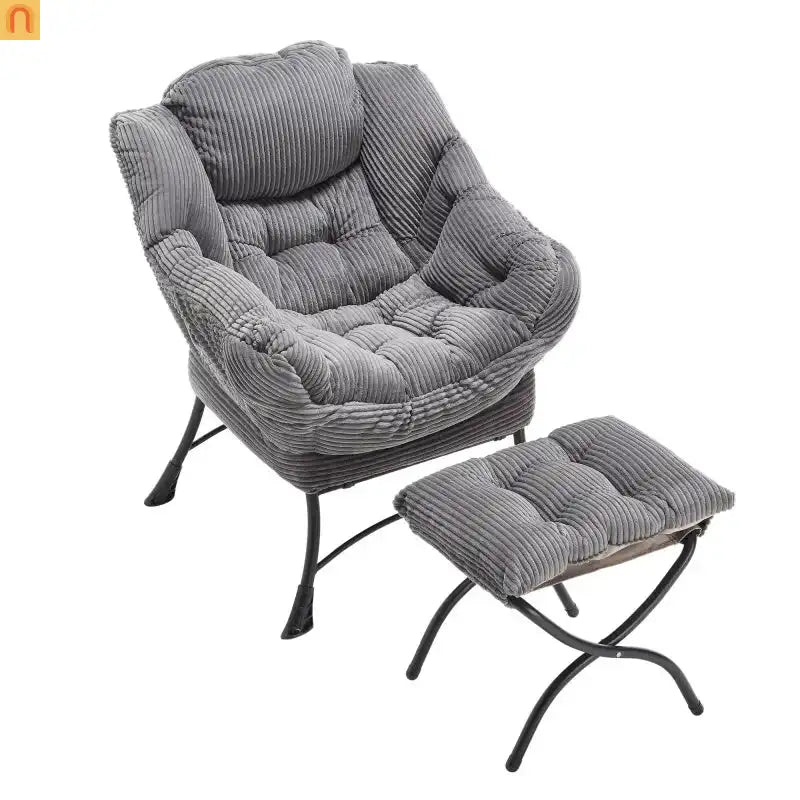Accent Chair Lounge Gray Flannelette with Ottoman and Side Pocket