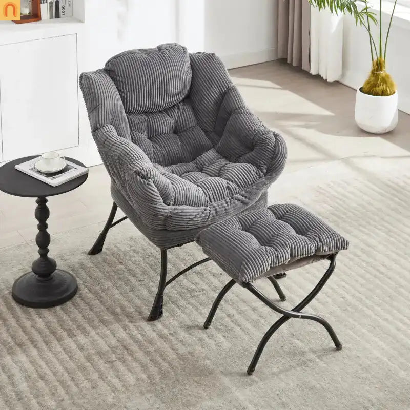Accent Chair Lounge Gray Flannelette with Ottoman and Side Pocket