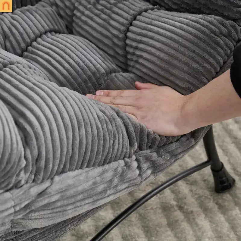 Accent Chair Lounge Gray Flannelette with Ottoman and Side Pocket