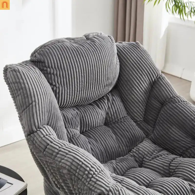Accent Chair Lounge Gray Flannelette with Ottoman and Side Pocket