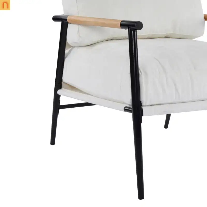 Accent Chair Modern Metal Frame Wood Armrests Beige Foam 27in