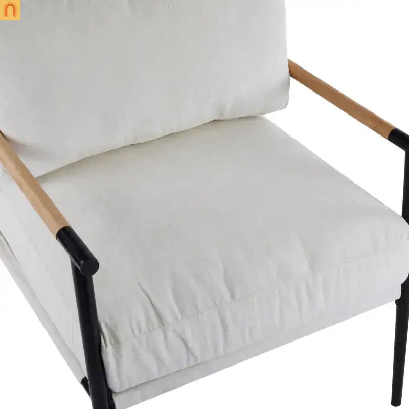 Accent Chair Modern Metal Frame Wood Armrests Beige Foam 27in