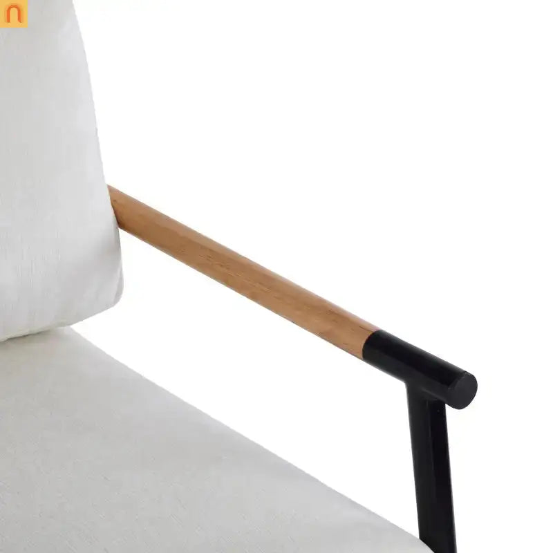 Accent Chair Modern Metal Frame Wood Armrests Beige Foam 27in