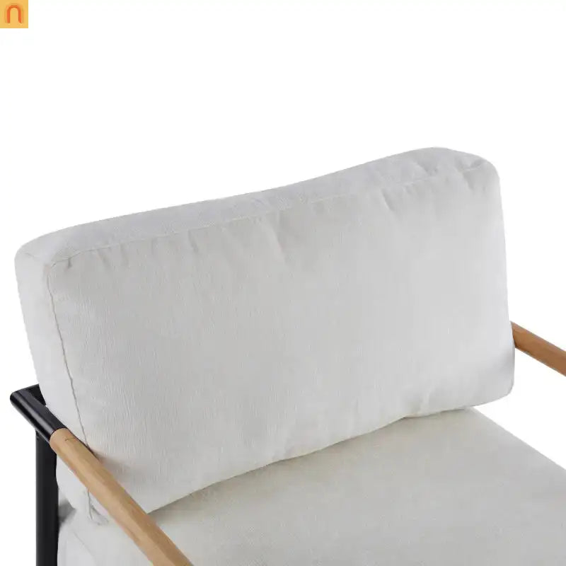Accent Chair Modern Metal Frame Wood Armrests Beige Foam 27in