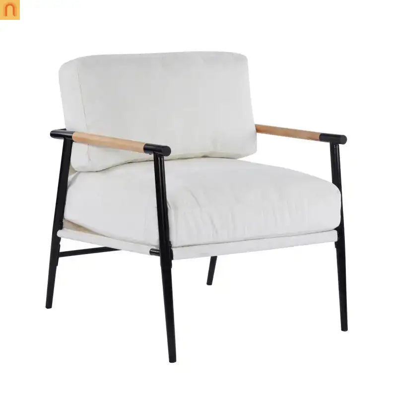 Accent Chair Modern Metal Frame Wood Armrests Beige Foam 27in
