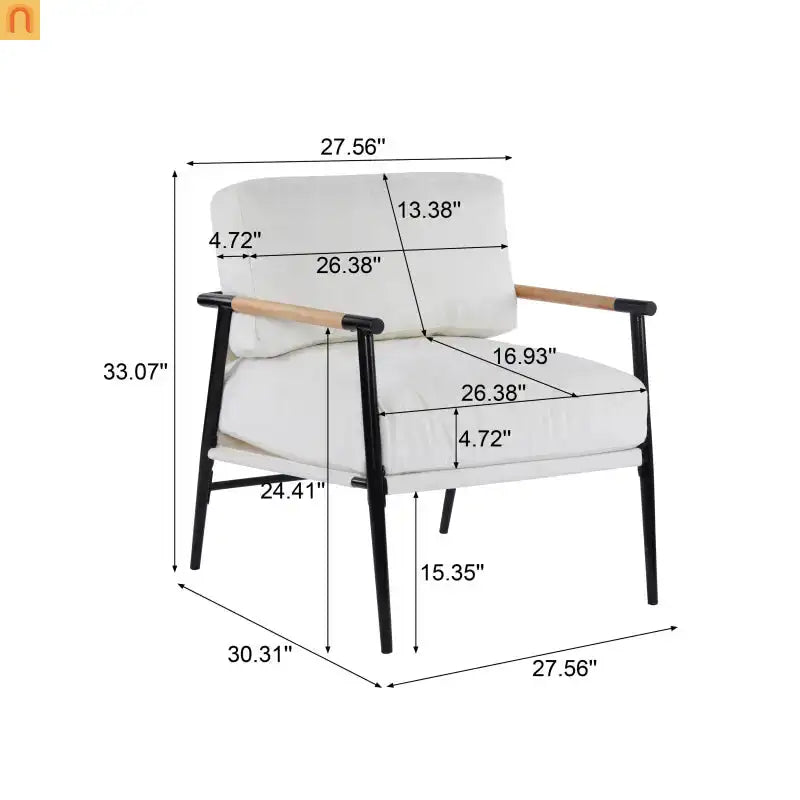 Accent Chair Modern Metal Frame Wood Armrests Beige Foam 27in