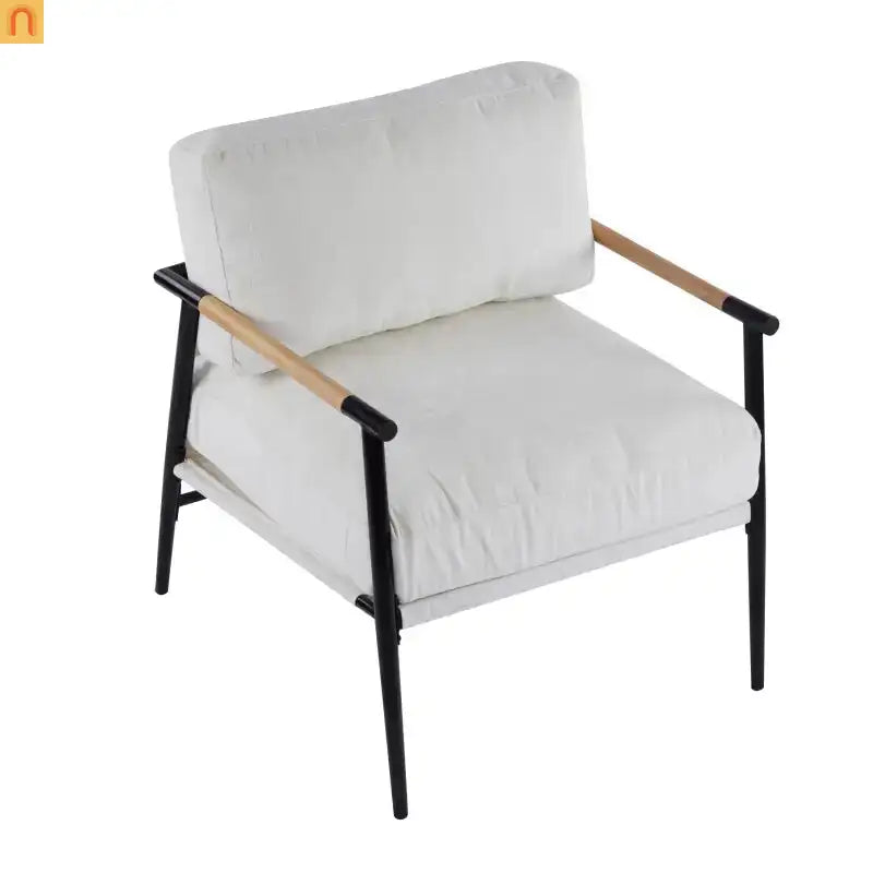 Accent Chair Modern Metal Frame Wood Armrests Beige Foam 27in