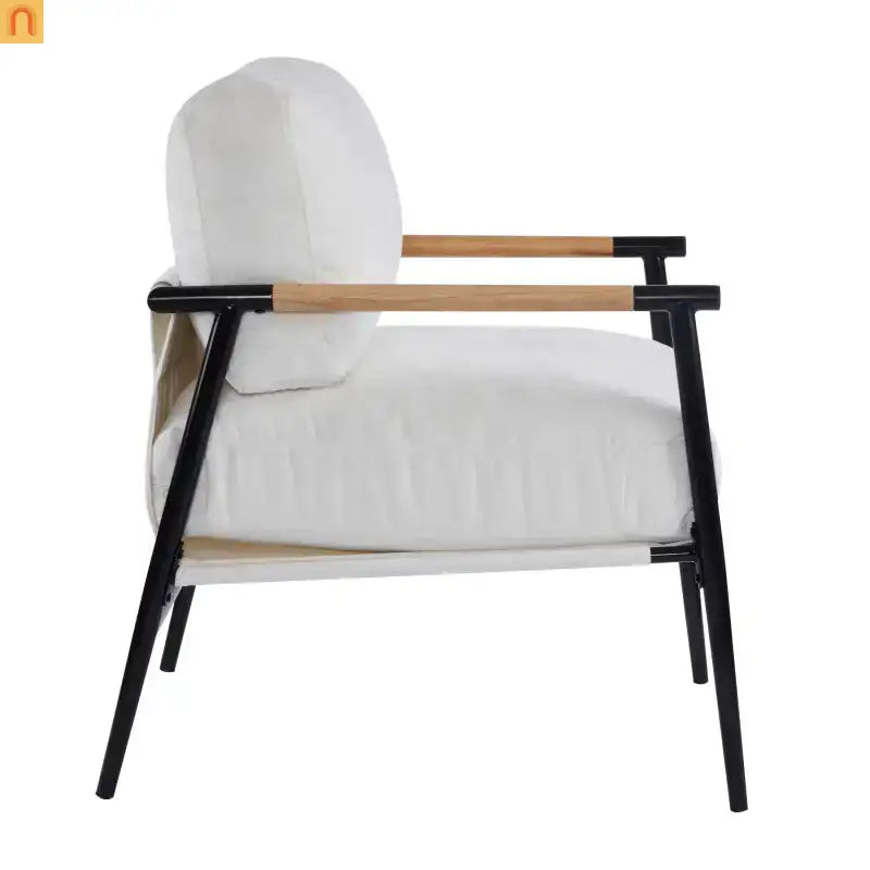 Accent Chair Modern Metal Frame Wood Armrests Beige Foam 27in