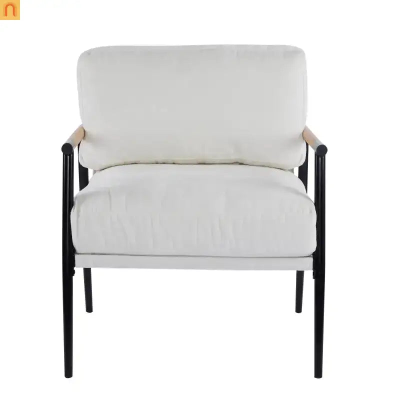 Accent Chair Modern Metal Frame Wood Armrests Beige Foam 27in