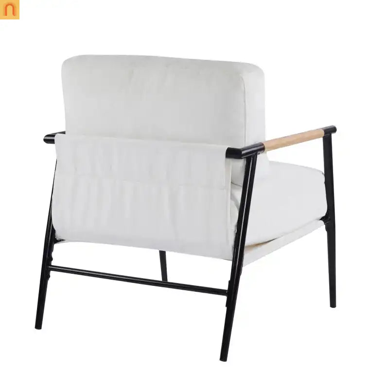Accent Chair Modern Metal Frame Wood Armrests Beige Foam 27in